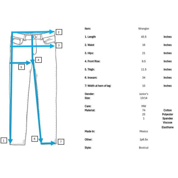 Wrangler Bootcut Juniors Plus Size Womens Jeans 13 14 34 Dark Wash Pockets Logo - Picture 8 of 8